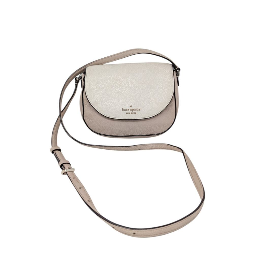 Kate Spade Pebbled Leather Crossbody Bag Cream Blush Saddle Purse